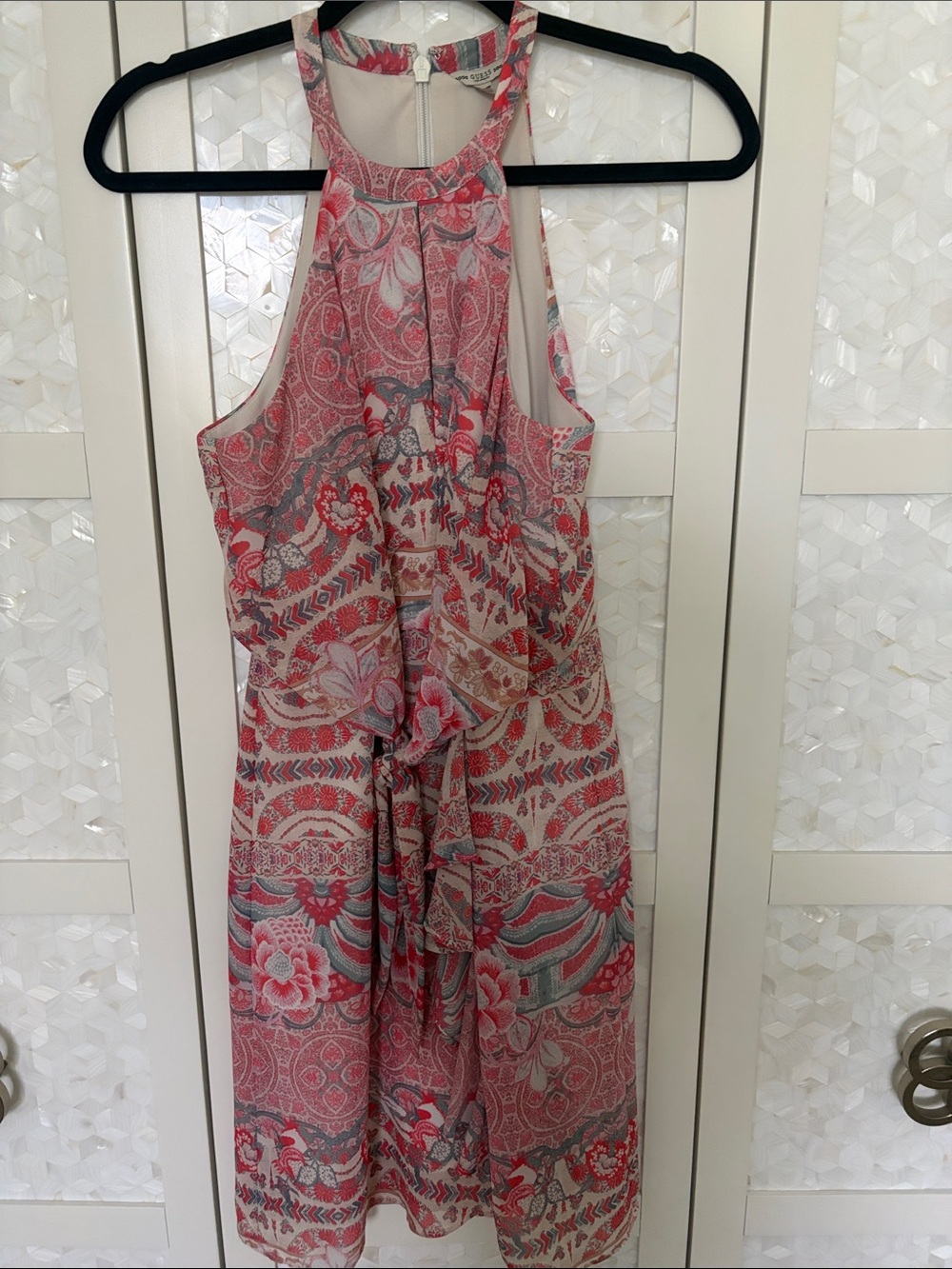 GUESS Women’s Halter Floral Midi Dress in Coral Pink